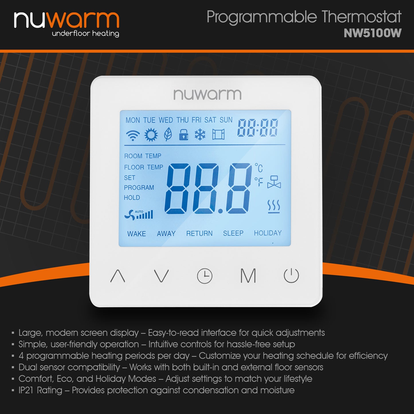 Nuwarm Programmable Thermostat - White
